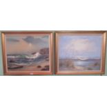 Two mid-20th century gilt framed oil on canvas, seascapes, signed R Paulson.
