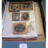 Two boxes containing a large quantity of Victorian items, to include: photo album,