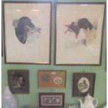 A collection of six miscellaneous prints, depicting: gun dogs, songbirds and other related wildlife,