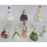 A collection of eight Royal Doulton figurines, to include: Lido Lady HN4247, Harmony HN4096,