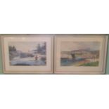 Two contemporary gilt framed and glazed prints, salmon fishing in a Highland river,