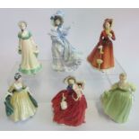 A collection of five Royal Doulton figurines, comprising: Julia HN2705, Elegance HN2264,