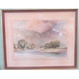 David Rust, a large contemporary framed and glazed watercolour of the Wye Valley.