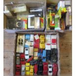 A box containing approximately thirty various model cars, to include: Rolls Royce Corniche,