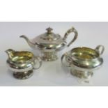 A 19th century hallmarked three piece tea service, London 1824, approximately 36 ounces.