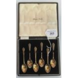 A set of six cased mid-20th century coffee spoons, Birmingham 1954.