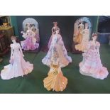 A collection of seven Coalport figurines, comprising: Loveliest Jasmine, Evening Promenade,