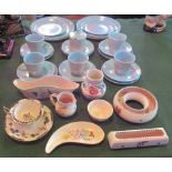 A Poole part-tea service, comprising six dinner plates, sugar bowl and five trios,