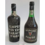 A bottle of Borges Ruby Port, together with a bottle of Kopke Vintage Character Port.