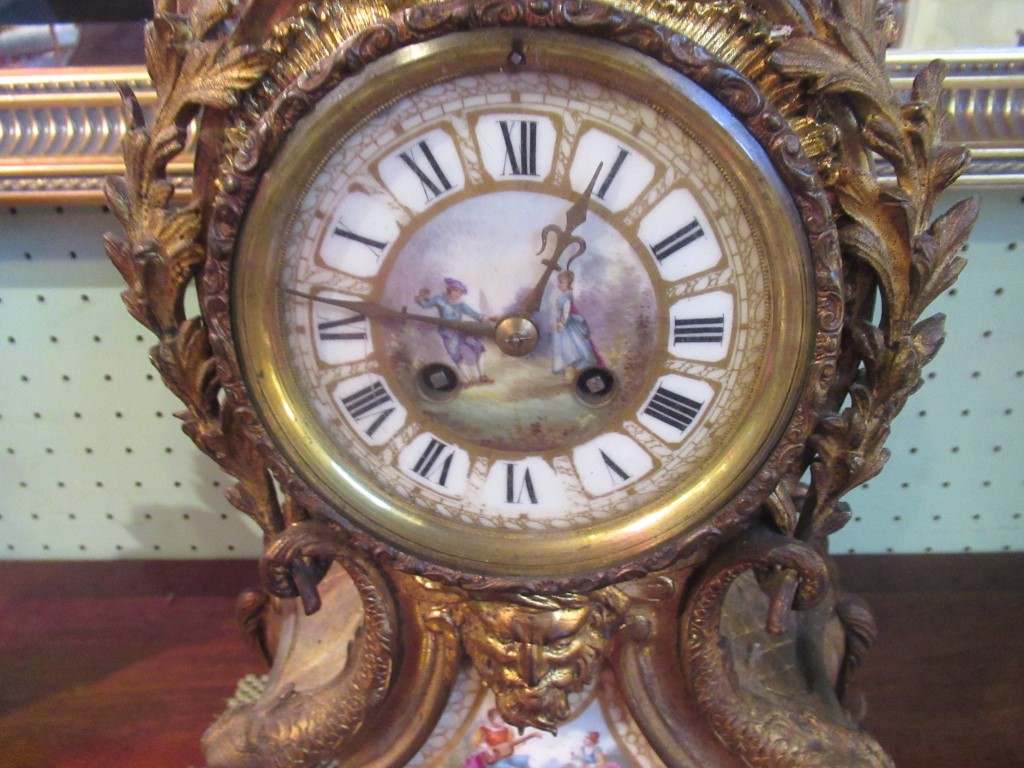 A late 19th/early 20th century gilt metal clock garniture, - Image 6 of 7