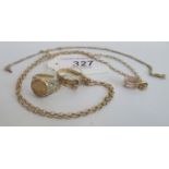 A coin set ring, a buckle ring, a single stone quarts pendant & chain and a 9 carat bracelet,