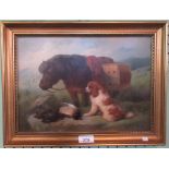 George William Horlor, a Highland pony, spaniel and game in a landscape, oil on board,