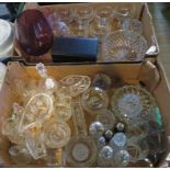 Two boxes containing a large quantity of moulded and cut glass, to include: fruit bowl, tankard,