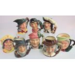 A collection of eight various Royal Doulton character jugs, comprising: Izaak Walton, Sairey Gamp,