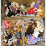 Three boxes containing a large quantity of beanie babies.