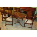 A reproduction mahogany twin pedestal D-end dining table,