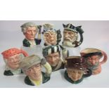 A collection of eight various Royal Doulton character jugs, to include: Apothecary, The Falconer,