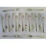 A collection of seventeen hallmarked dessert forks, approximately 30 ounces.