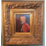 A contemporary profusely decorated gilt framed picture of a 18th century gentleman.