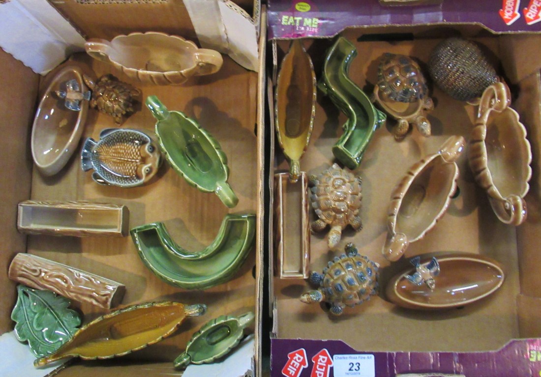 Two boxes containing a quantity of Wade porcelain, to include: tortoise, hedgehog,