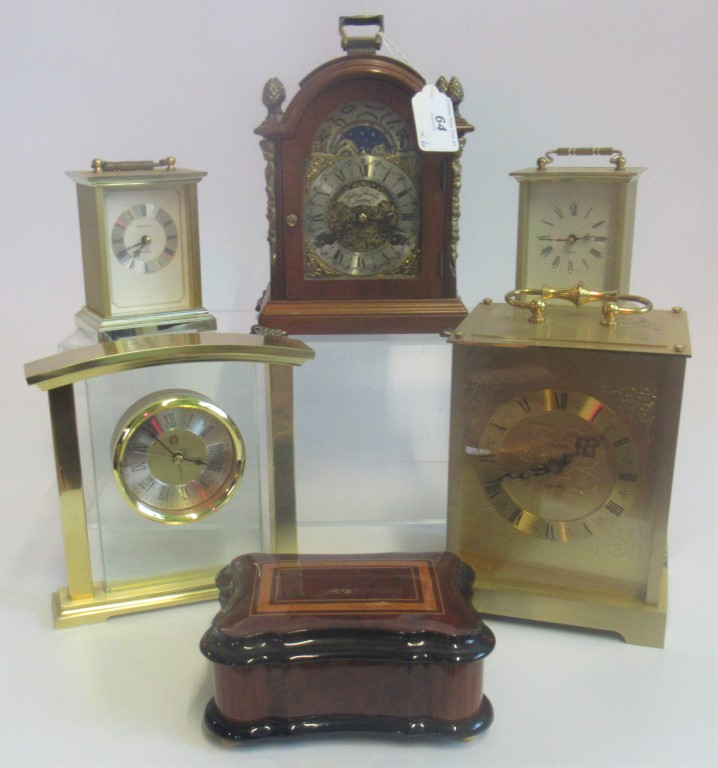 An Acctim bell strike mantle clock, together with two further contemporary mantle clocks,