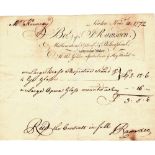 A RARE AUTOGRAPHED BILL OF SALE BY JESSE RAMSDEN, 1772