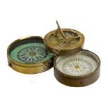 AN 18TH CENTURY POCKET COMPASS SUNDIAL; and 2 other compasses