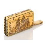 Ø AN AMERICAN SCRIMSHAW DECORATED MARINE IVORY VESTA