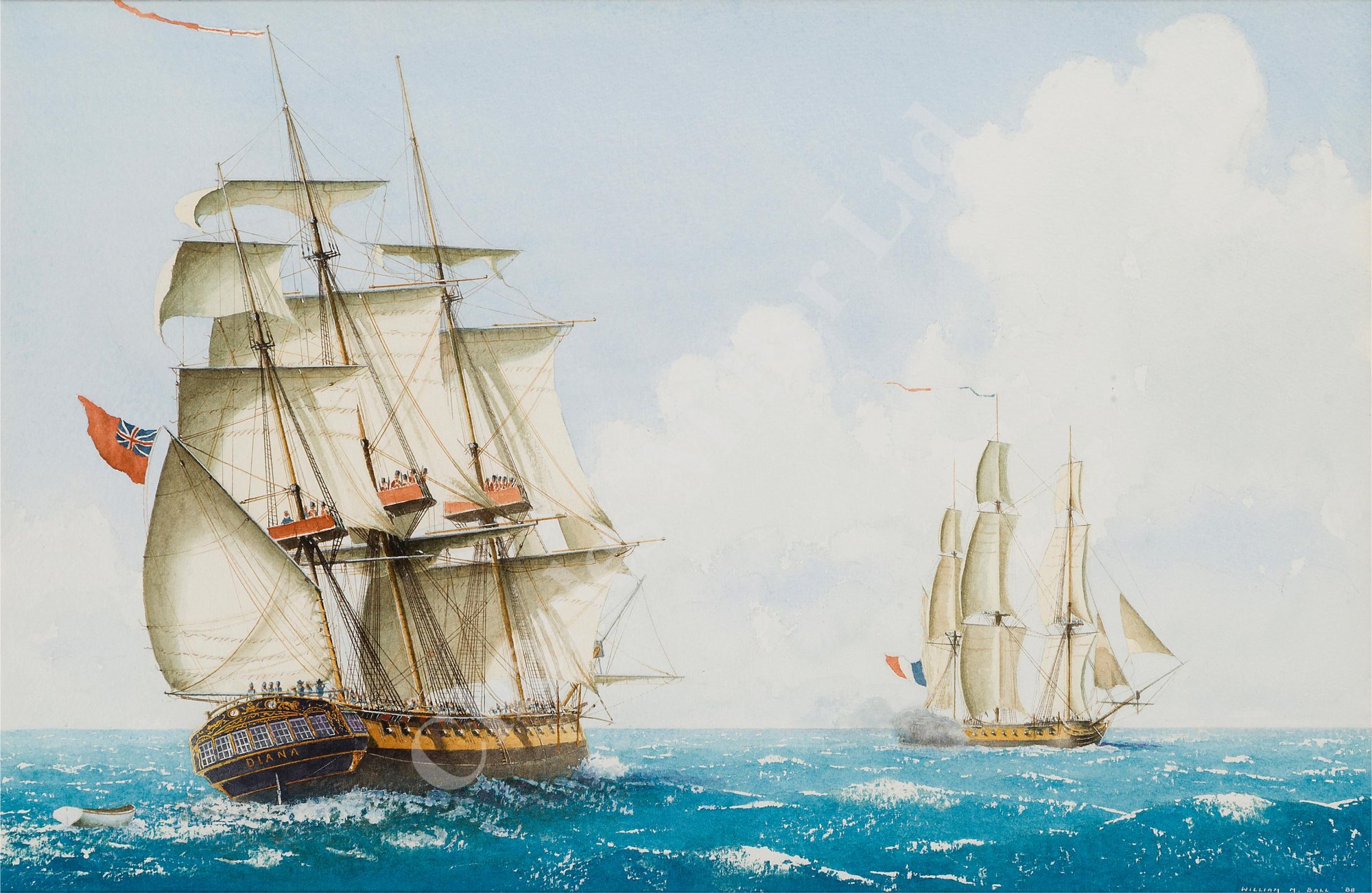 δ WILLIAM M BALL (BRITISH, 1923-2008) The Frigate 'Diana'; Men O' War at anchor