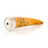 Ø A 19TH CENTURY SAILOR DECORATED SCRIMSHAW WHALE'S TOOTH