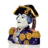 A 19TH CENTURY POTTERY CHARACTER JUG OF LORD NELSON