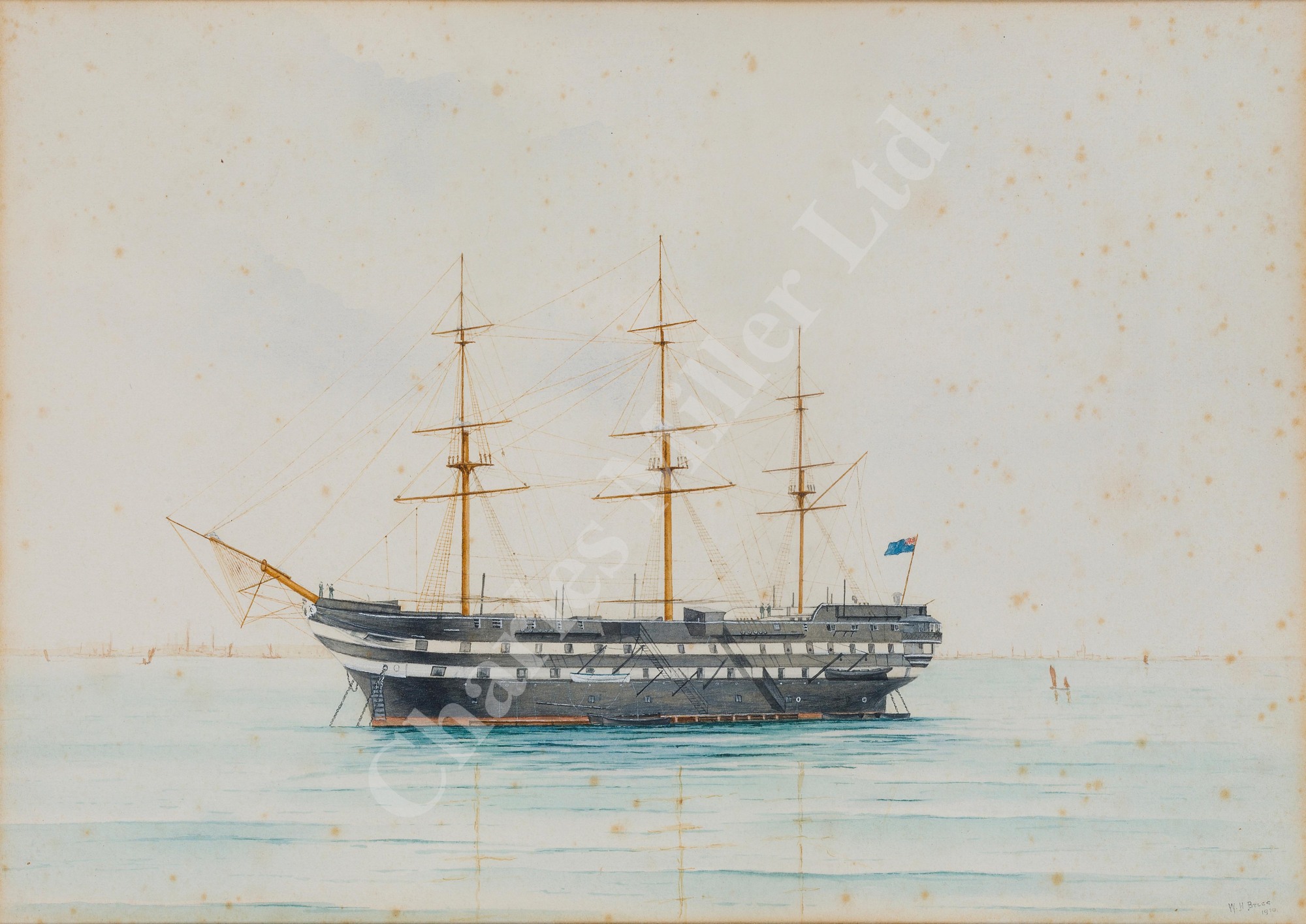 W.H. BRICE (EARLY 20TH CENTURY) Study of a two-decker, possibly H.M.S. 'Neptune'