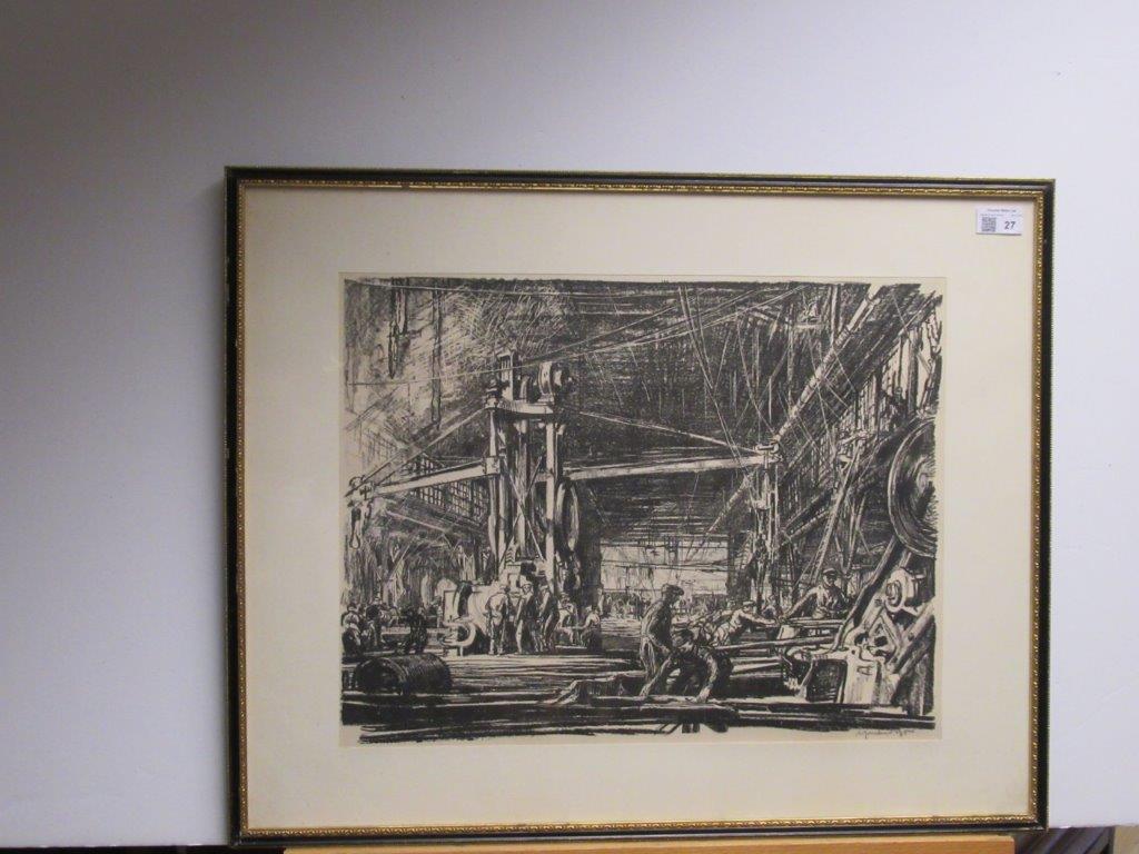 δ MUIRHEAD BONE (BRITISH, 1876-1953) Shipbuilding: A pair of lithographs, signed in pencil - Image 3 of 7