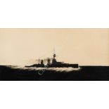 GILBERT E WILKINSON, EARLY 20TH CENTURY NAVAL SCHOOL Silhouettes of H.M. Ships 'Queen Mary' and
