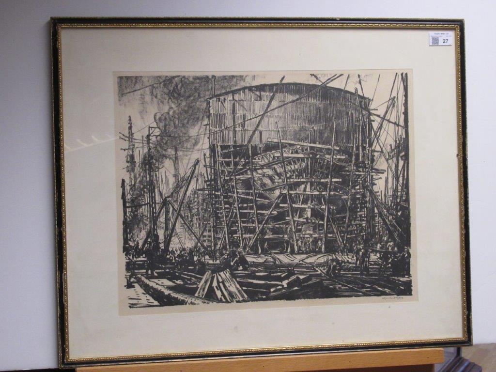 δ MUIRHEAD BONE (BRITISH, 1876-1953) Shipbuilding: A pair of lithographs, signed in pencil - Image 6 of 7
