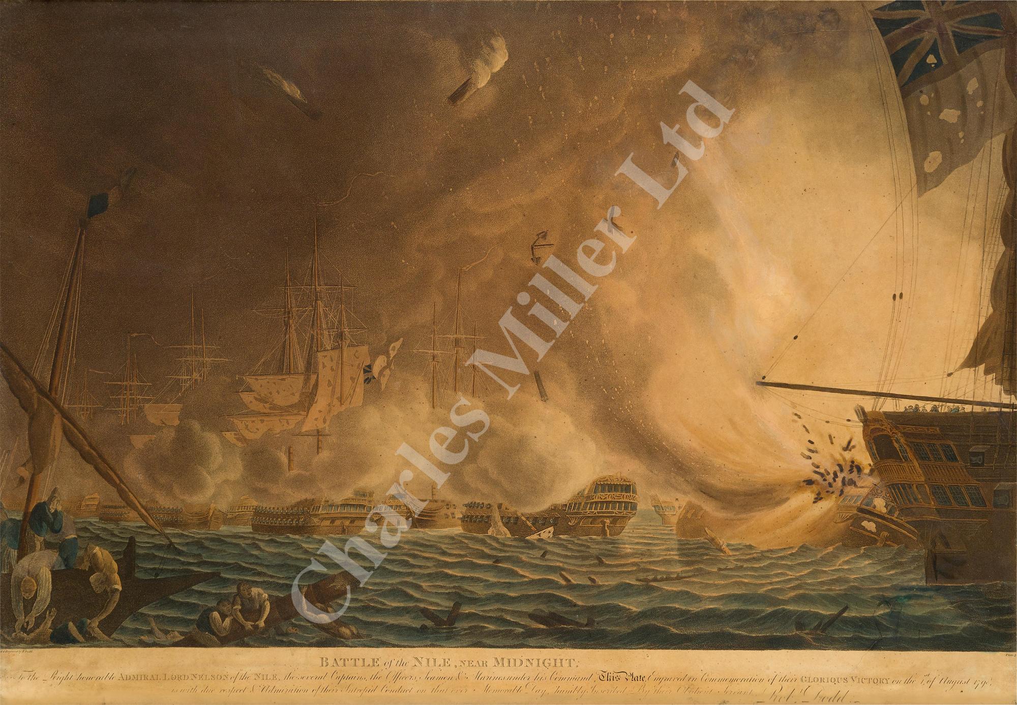 THREE 18TH CENTURY PRINTS OF THE BATTLE OF THE NILE BY ROBERT DODD