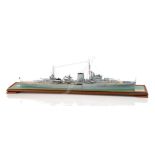 A WELL PRESENTED AND FINELY DETAILED 1:192 SCALE WATERLINE MODEL OF THE LIGHT CRUISER H.M.S.