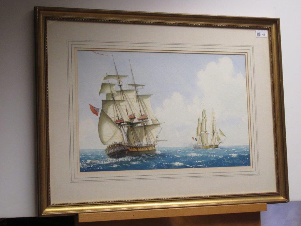 δ WILLIAM M BALL (BRITISH, 1923-2008) The Frigate 'Diana'; Men O' War at anchor - Image 7 of 11