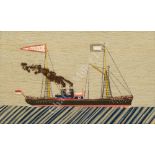 A LATE 19TH/EARLY 20TH CENTURY SAILOR'S WOOLWORK PICTURE OF THE STEAM SHIP R. LILY