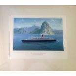 Queen Elizabeth 2 (1969) Off Rio de Janeiro colour print. Signed by artist John Young. Numbered