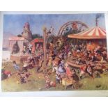 The Cheese Fair colour print by Terence Cuneo. Signed by artist. Approx size 28x33. Good