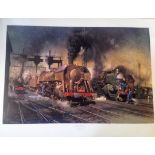 Stabling for Giants colour print by Terence Cuneo. Approx size 28x33. Good Condition. All signed