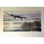 World War Two print 18x25 titled Lancaster signed in pencil by the artist Bill Perring and 21,
