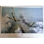World War Two print 24x30 overall Battle over London by the artist Frank Wootton signed in pencil by