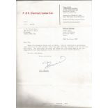 H Basil Feneron WW2 Dambuster veteran signed typed letter on his Electrical business letterhead.