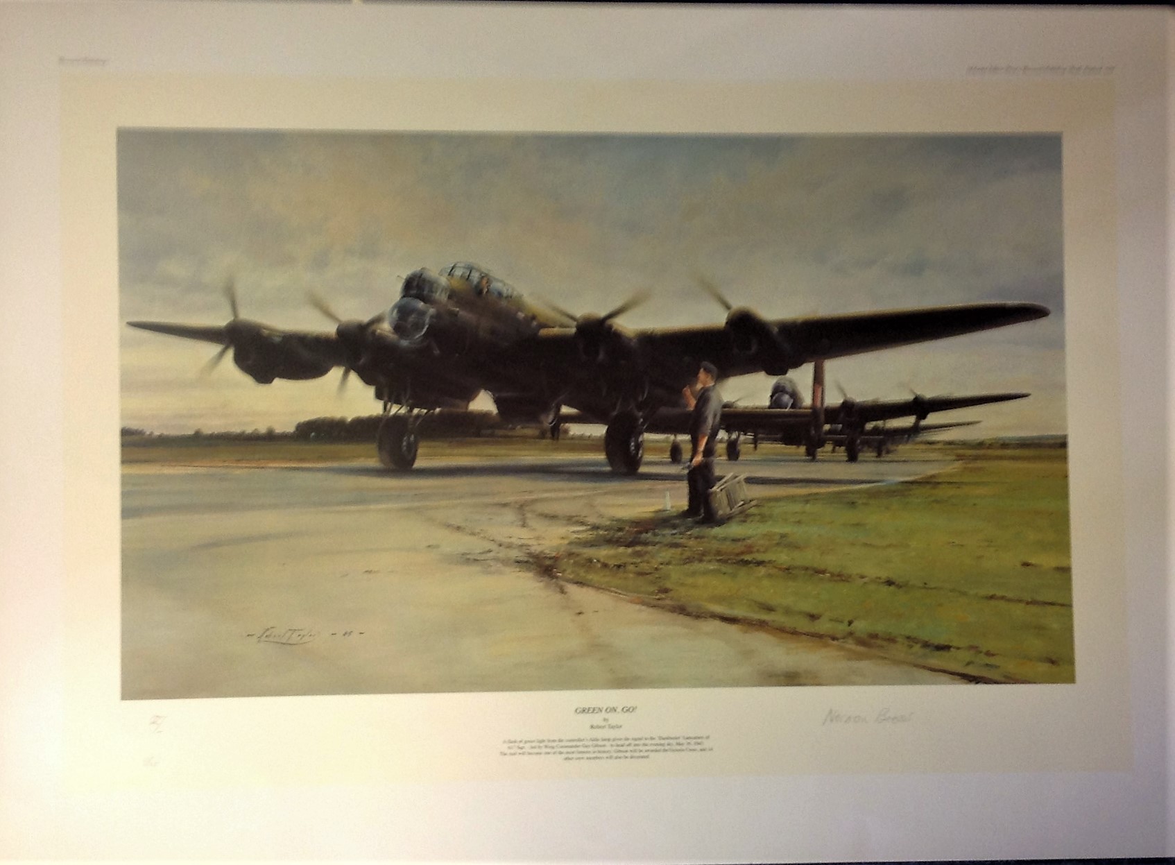 Dambusters World War Two print 20x27 titled GREEN ON GO by the artist Robert Taylor signed in pencil