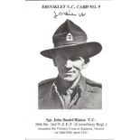 Brooklet VC Card No 9 signed by Sgt John Daniel Hamilton VC. Good condition Est.