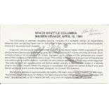 NASA Test pilot Bob Hoover signed Space Shuttle Columbia information card. Good condition Est.