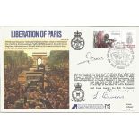 WW2 resistance hero Lucien Duval and Escaper Les Cowans signed 1984 Liberation of Paris cover