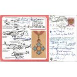 Rare WW2 1985 cover signed by 14 VIPS, OBE medal cover with silk copy of the medal. Only 14 were
